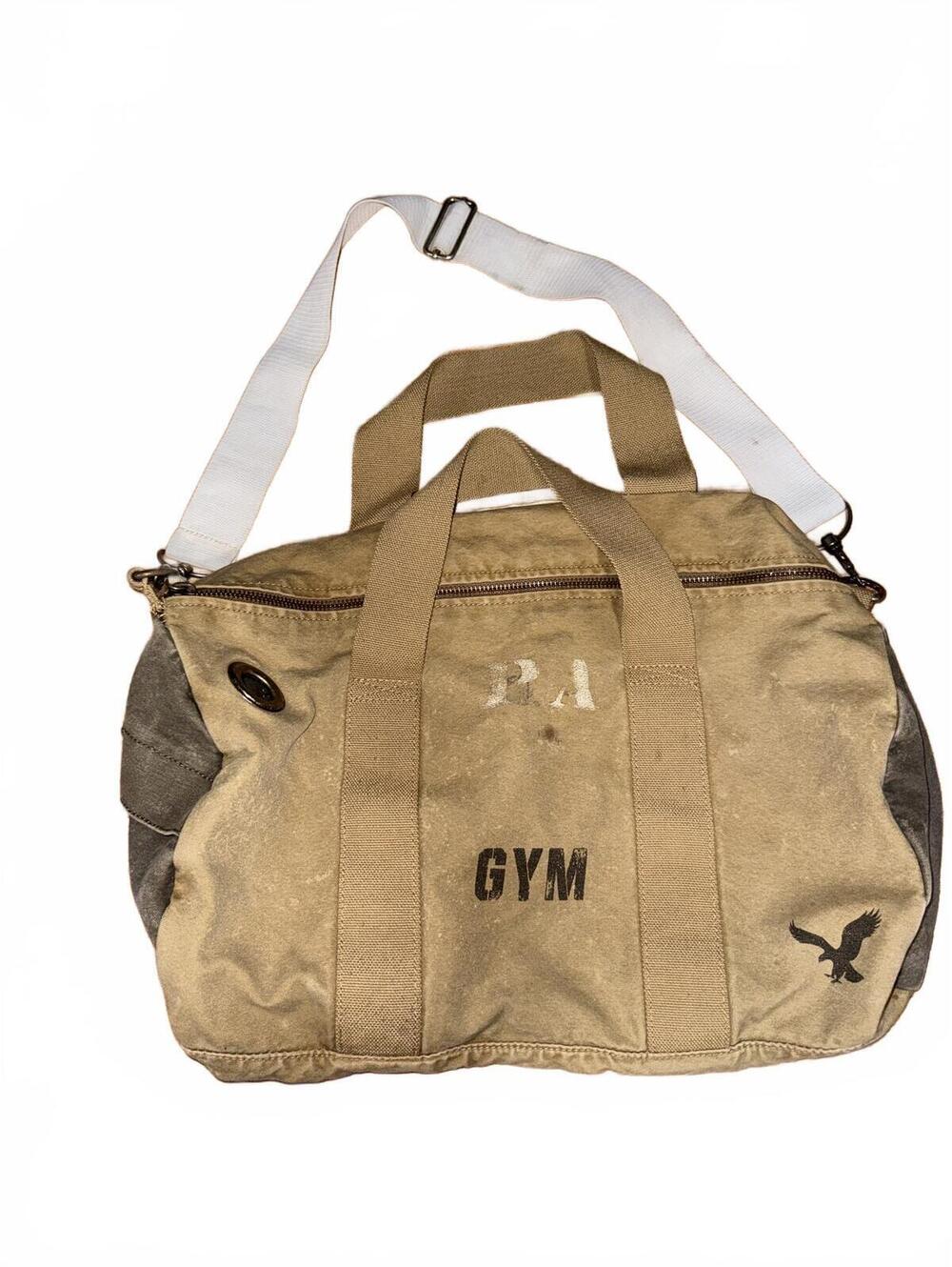 Vintage Y2K American Eagle Canvas Gym Bag with Adjustable White Strap